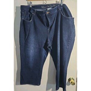 BELLE by Kim Gravel Flexibelle Straight Leg Capri Jeans Medium Blue  sz 28W
